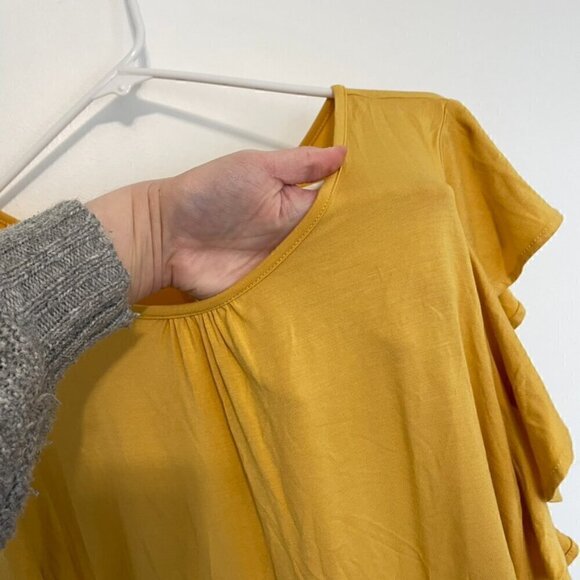 MATILDA JANE Bocce Ball Lace Accent Top Mustard Yellow Lace Back Short Sleeve M - Picture 7 of 16